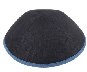 Picture of iKippah Black Linen with French Blue Rim Size 5